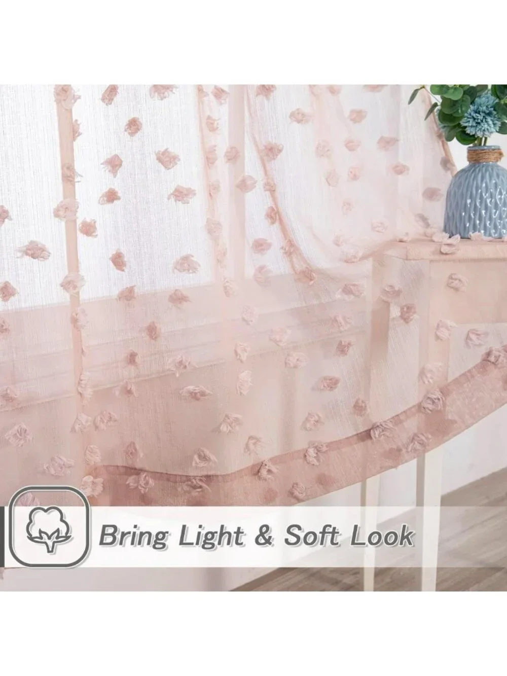 Boho Pink Sheer Curtains for Girls Room | Light Filtering Dusty Rose Drapes, 84